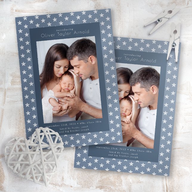 Anúncio Apresentando a foto do bebê Blue Stars Birth (Criador carregado)