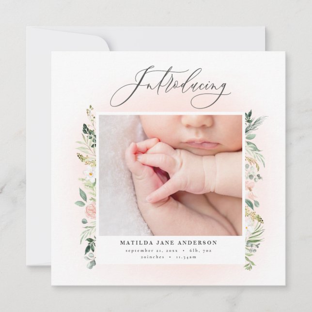 Anúncio Apresentando a foto pincelada cor-de-rosa, nascime (Frente)