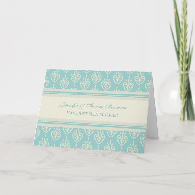 Anúncio Aqua and Cream Just Married Announcement Card (Frente)