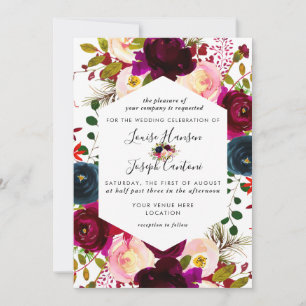 Anúncio Aquarela Blush, Flores Burgundy+Navy Casamento