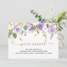 Anúncio Aquarela Floral Roxo Dourado Mudança
