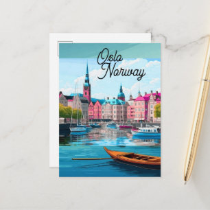 Anúncio Arte de cartão postal de viagem de Oslo Noruega, C