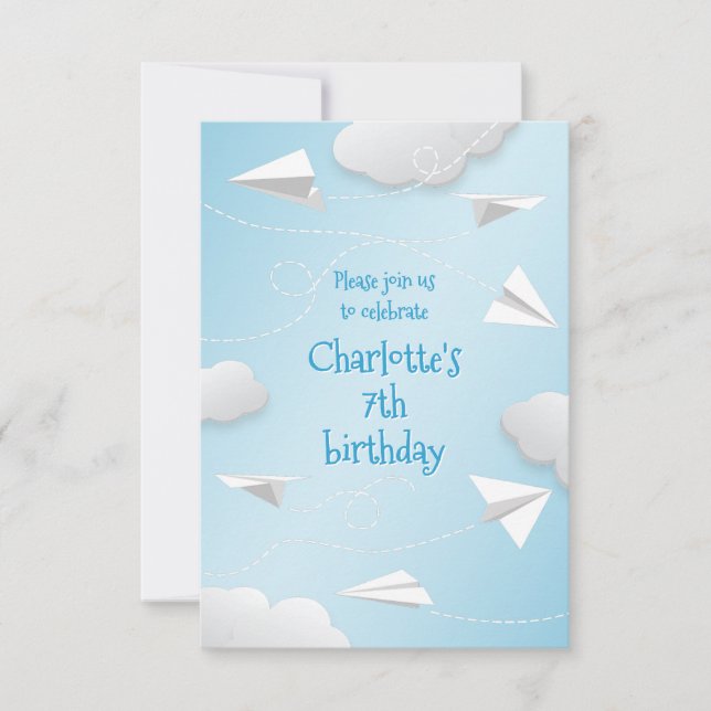 Anúncio avião de papel dobrado aniversário de meninas (Frente)