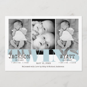 Anúncio azul bonito do nascimento dos gêmeos dos