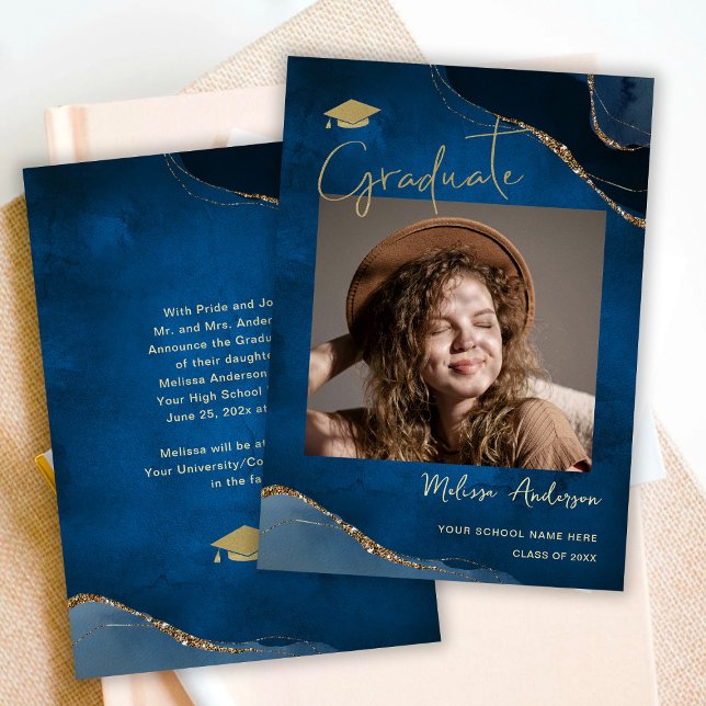 Anúncio azul do Marinho Elegante do Formando de Fo (Criador carregado)