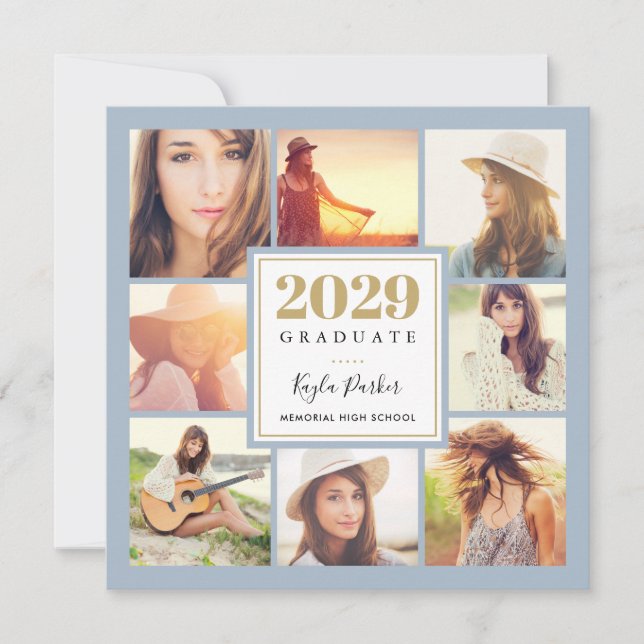 Anúncio Azul e Dourado | 8 Festa de formatura Quadrada de  (Frente)