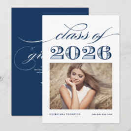 Anúncio Azul Marinho Vintage Turma de 2026 Foto Graduação