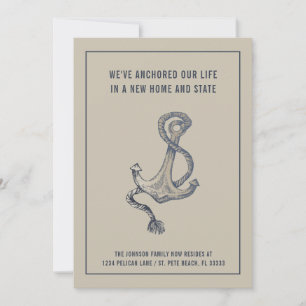 Anúncio Azul Náutico e Âncora Vintage Bege em Movimento