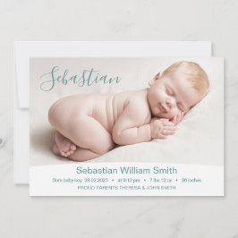 Anúncio Baby Birth Stats Photo Announcement Card