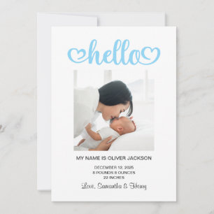 Anúncio Baby Blue Hello Hearts Script Birth