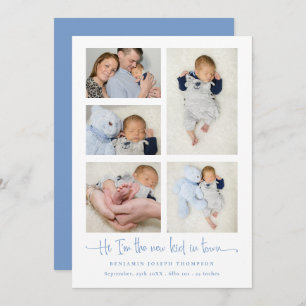 Anúncio Baby Boy 5 Photo Collage Blue New Kid Script Birth