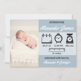 Anúncio Baby Boy Birth Stats Blue Announing