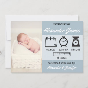 Anúncio Baby Boy Birth Stats Blue Announing