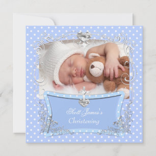 Anúncio Baby Boy Christening Baptism Blue Bolinhas 2