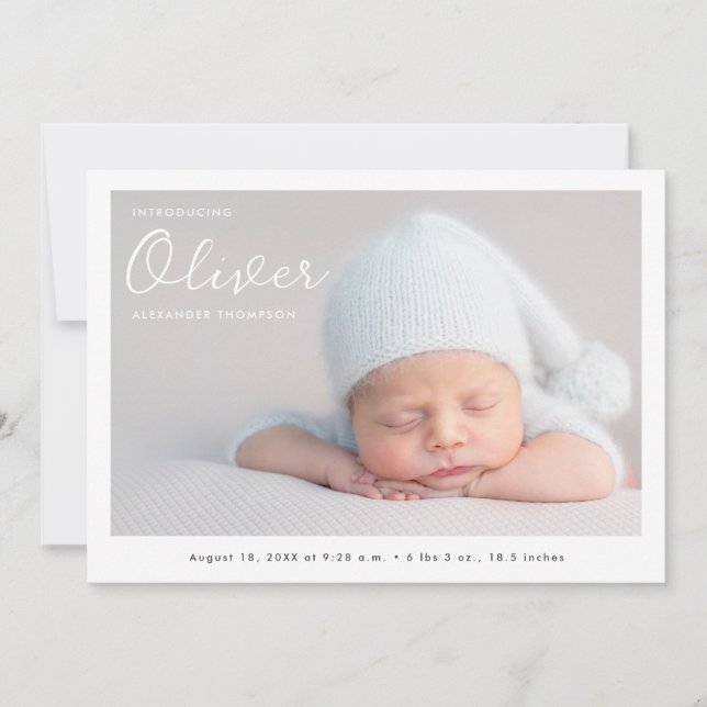 Anúncio Baby Boy Photo Modern Name Script Birn (Frente)