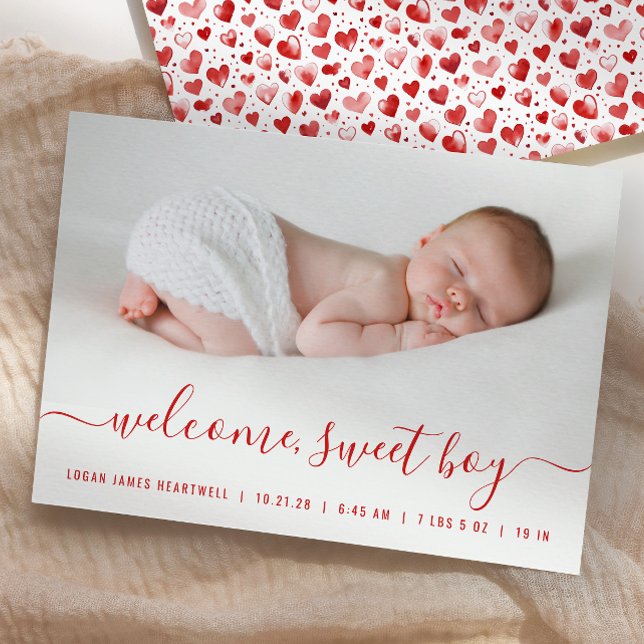 Anúncio Baby Boy Photo Red Script Hearth (Criador carregado)