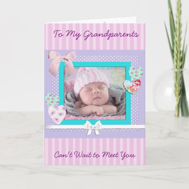Anúncio Baby Girl Birth Announcement card for Grandparents (Frente)