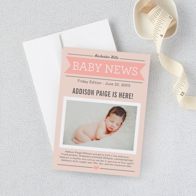 Anúncio Baby Girl News Modern Blush Pink Foto Birn (Criador carregado)