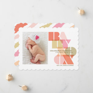 Anúncio Baby Girl XOXO Pink Typografia Foto Moderna Nascim