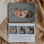 Anúncio Baby Photo Modern Birth Announcement Card<br><div class="desc">Modern birth announcement with a simple "welcome" on the front and an option for you to upload your own special three photos on the back.</div>