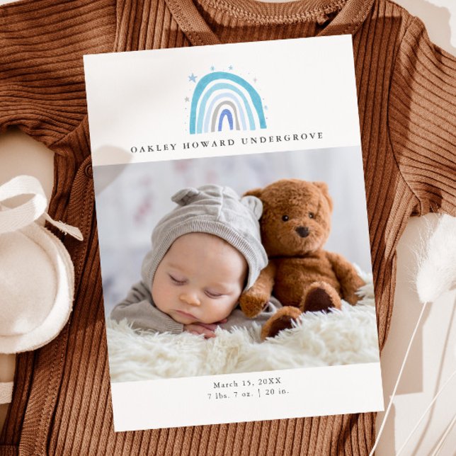 Anúncio Baby Photo Modern Blue Rainbow Announing (Criador carregado)