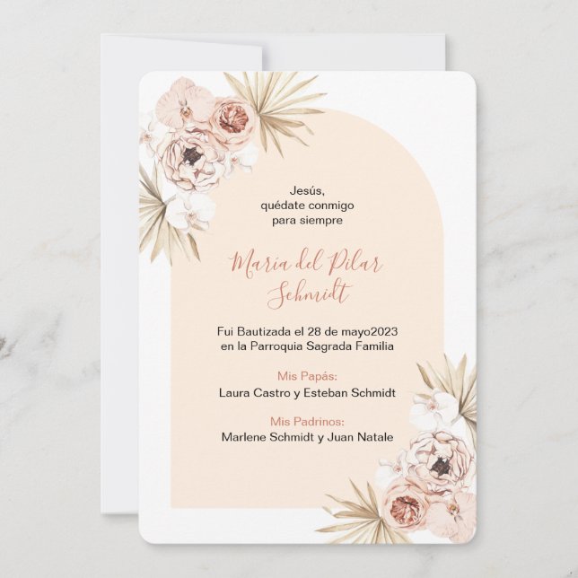 Anúncio Bautizo Baptism Estampa Marcador Bautismo Boho (Frente)