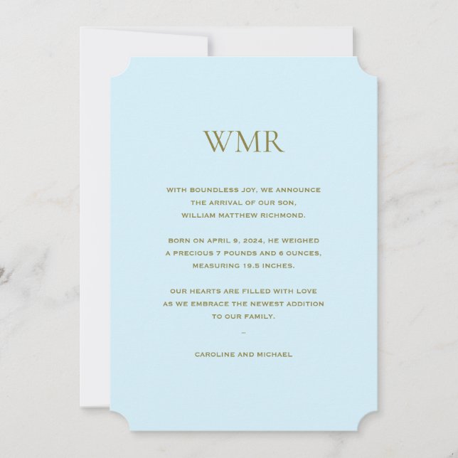 Anúncio Bebê Blue Initials Boy Birth (Frente)