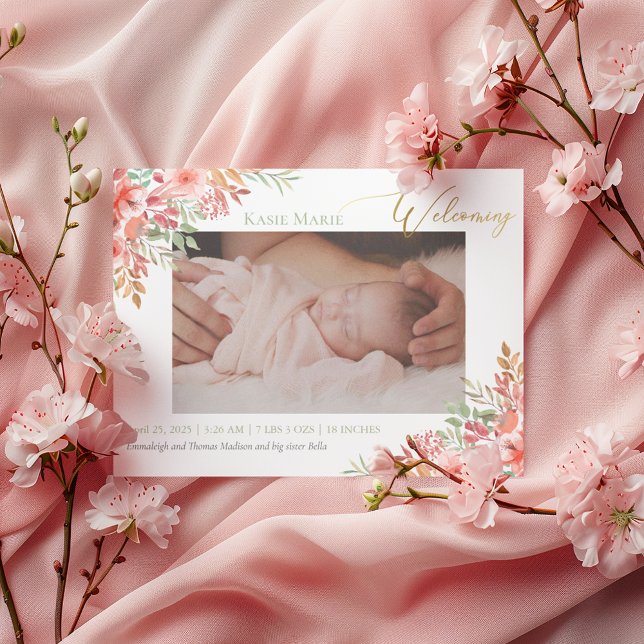 Anúncio Bebê Foto Elegante Blush Floral Rosa (Criador carregado)