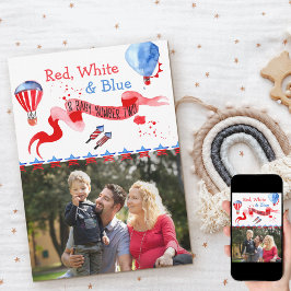 Anúncio Bebê Número Dois Vermelho Branco e Azul Gravidez F