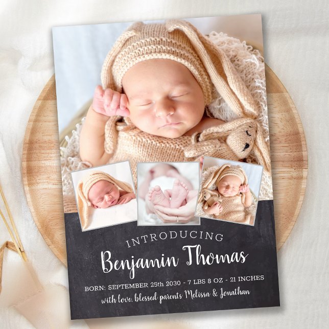 Anúncio Bebê Personalizado 4 Foto Colagem Nascido (Criador carregado)