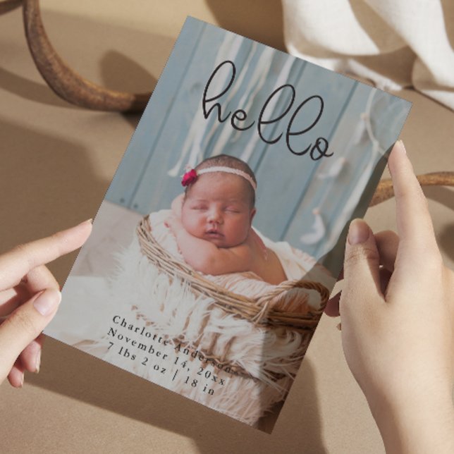 Anúncio Bebês Fotos Modernas e Elegantes Nascimento da Cal (Baby Photos Modern Elegant Calligraphy Birth Announcement)