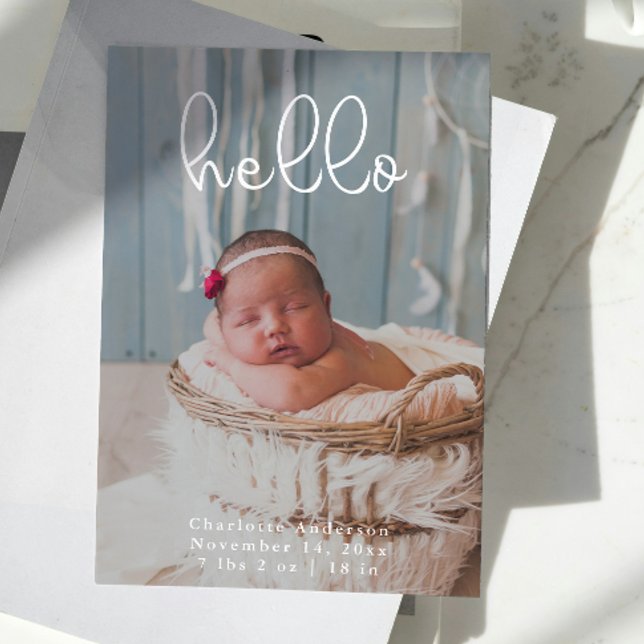 Anúncio Bebês Fotos Modernas e Elegantes Nascimento da Cal (Baby Photos Modern Elegant Calligraphy Birth Announcement)