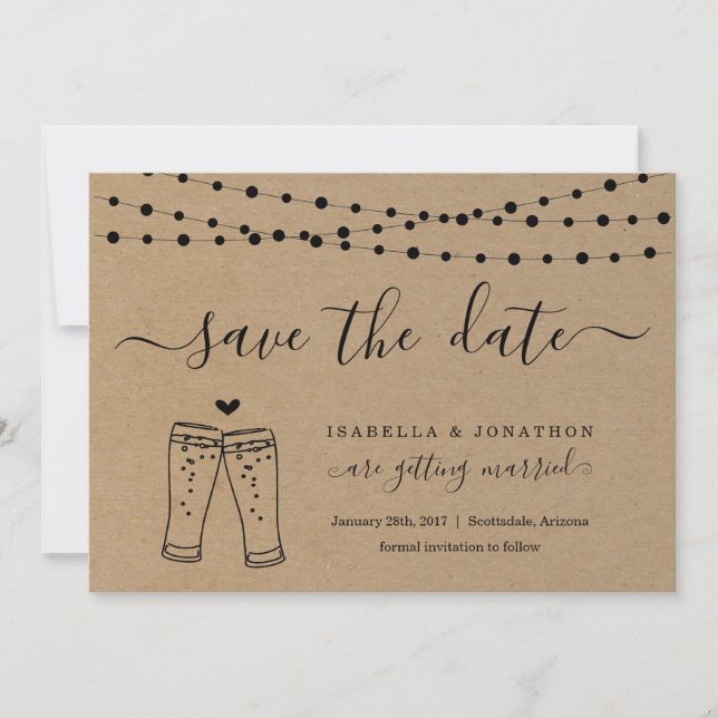 Anúncio Beer Toast Salve the Date Card Kraft Paper (Frente)