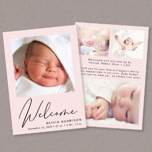 Anúncio Bem-vinda Foto Collage Baby Girl Pink Birth