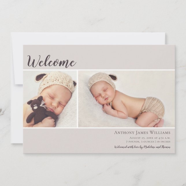 Anúncio Bem-vindo a duas fotos Ecru Baby (Frente)