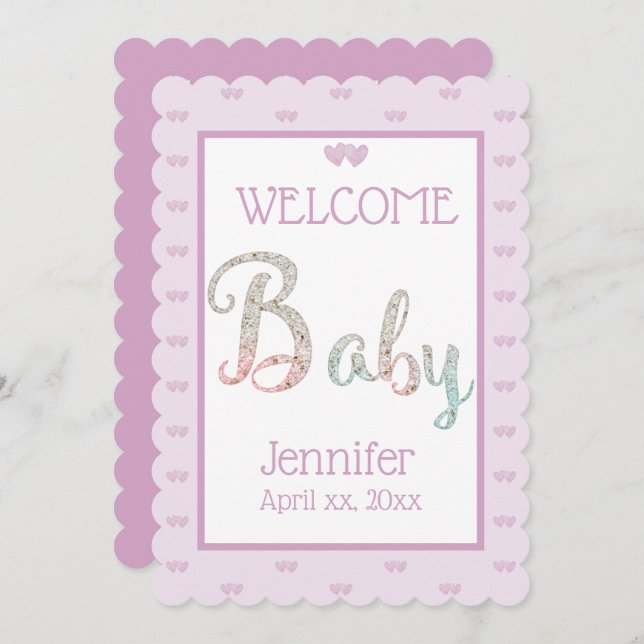 Anúncio Bem-Vindo Novo Bebê, Com Nome, Roxo (Frente/Verso)