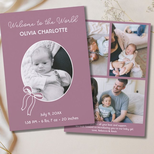 Anúncio Bem-vindos ao Mundo Roxo Nascido Recém-Nascido (Welcome to the World Purple Newborn Baby Birth Announcement
)