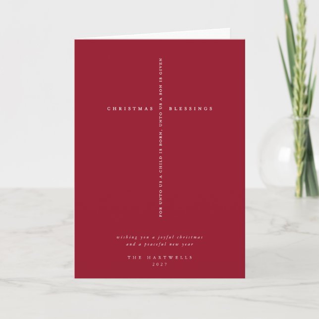 Anúncio Berry Red Scripting Cross Christmas/Holiday Card (Frente)