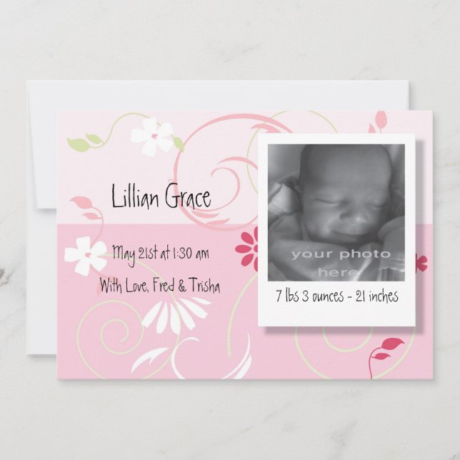 Anúncio Birth Announement Baby Girl (Frente)