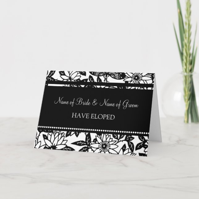 Anúncio Black and White Floral Elopement Announcement Card (Frente)