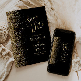 Anúncio Black Gold Glitter Edge Save the Date