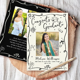 Anúncio Black Hand Drawn Doodles Graduation 4 Photo Cream