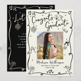 Anúncio Black Hand Drawn Doodles Graduation Photo Cream