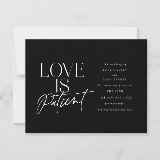 Anúncio Black White Script Love Wedding Altera a Data (Frente)