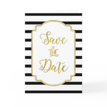 Black White Stripes Gold Save the Date Card