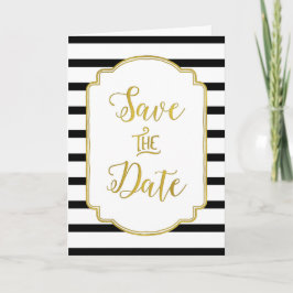 Anúncio Black White Stripes Gold Save the Date Card