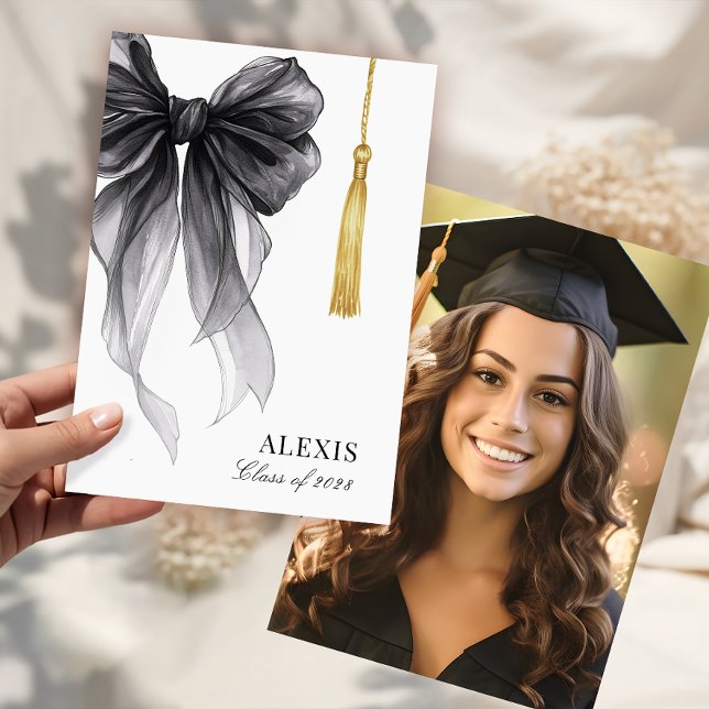 Anúncio Blak Bow Coquette Photo Graduation Cap Tassel (Criador carregado)