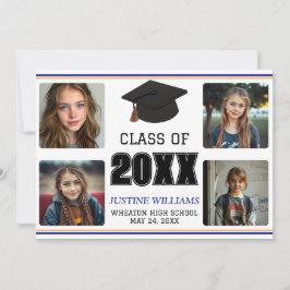 Anúncio Blue and Orange Graduation Announcement