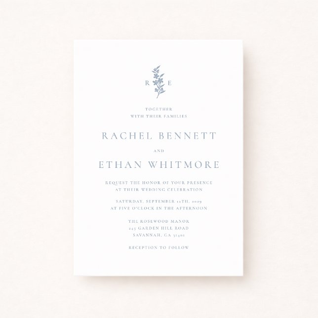 Anúncio Blue Botanical Motif Wedding Invitation (Criador carregado)