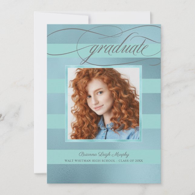 Anúncio Blue e Aqua Stripes com Formando fotográfico (Frente)